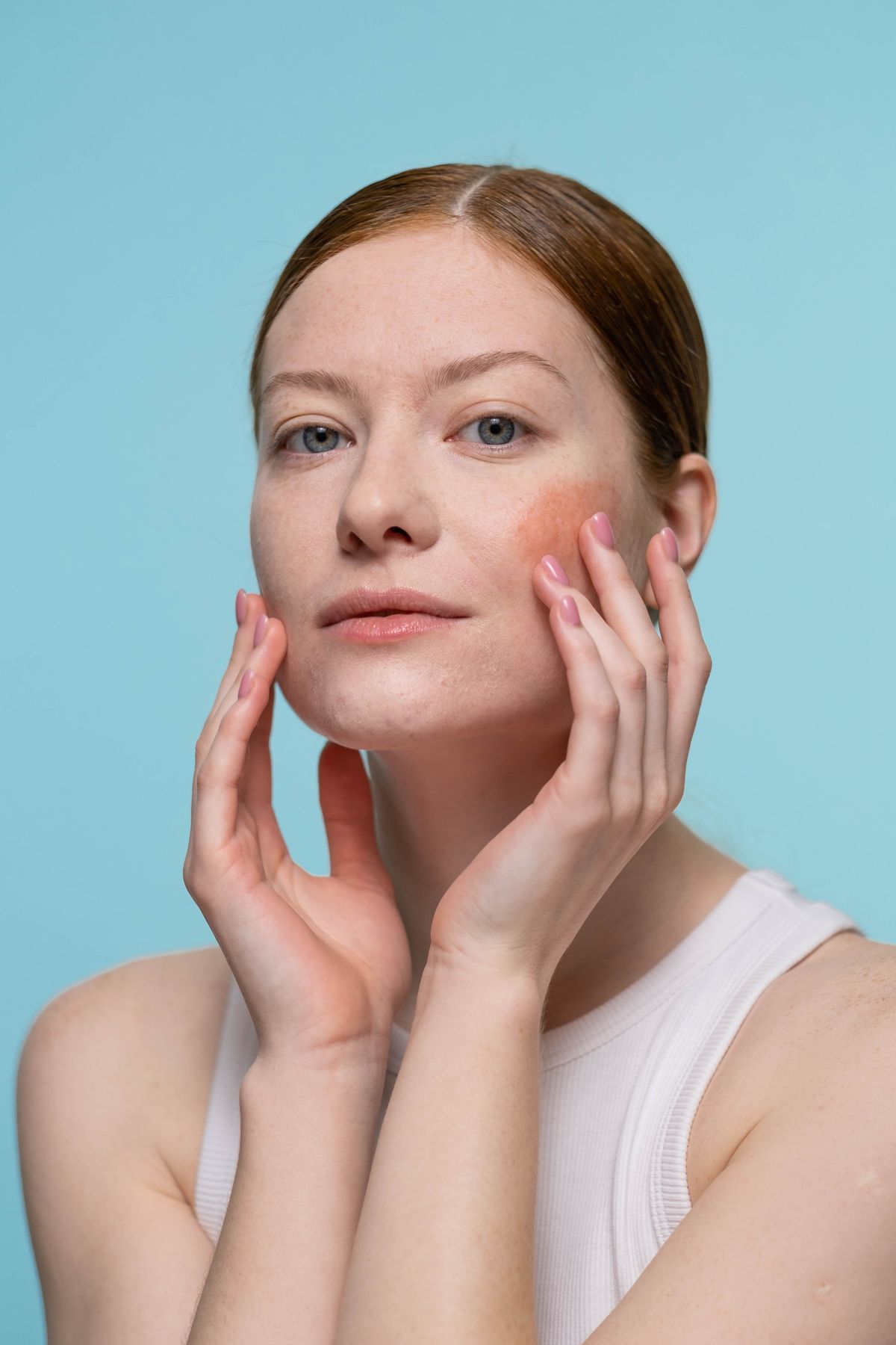 A woman with naturally flushed cheeks
